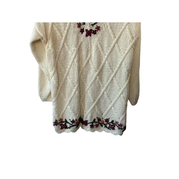 Vintage Kimberly Hope White & Pink Floral Knit Grandma Sweater Women's Large - Picture 4 of 11
